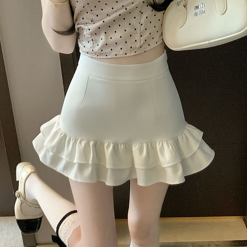 High Rise Ruffle Trim Mini Pencil Skirt