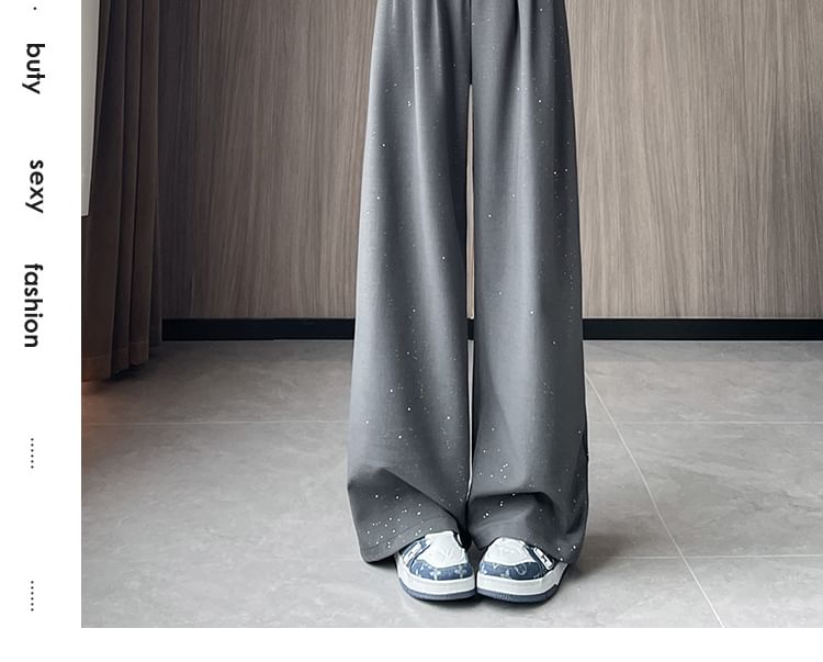 High Waist Sequin Lace Panel Wide Leg Dress Pants (Various Designs)