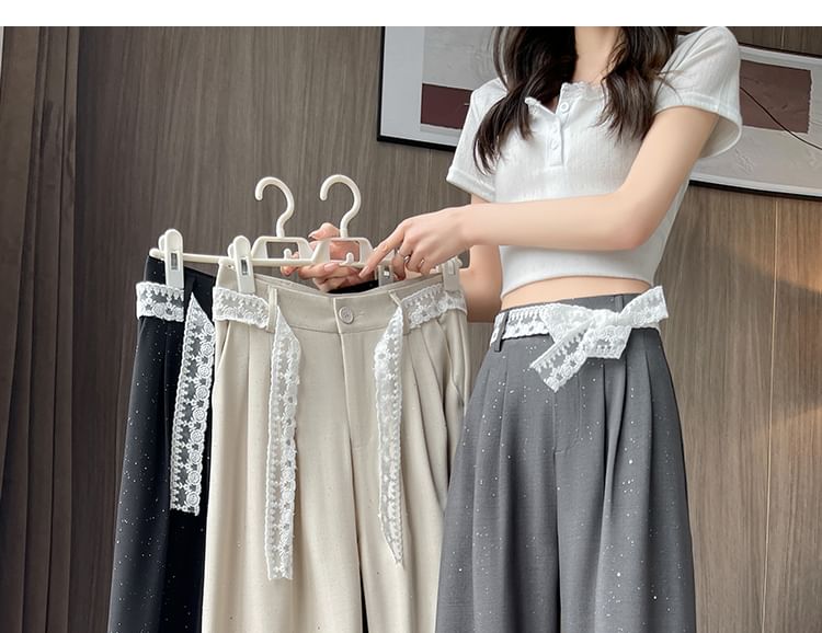 High Waist Sequin Lace Panel Wide Leg Dress Pants (Various Designs)