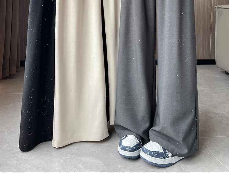 High Waist Sequin Lace Panel Wide Leg Dress Pants (Various Designs)