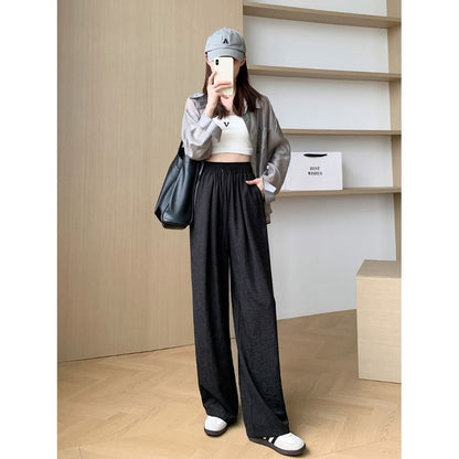 Drawstring Waist Plain Wide Leg Pants