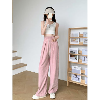 Drawstring Waist Plain Wide Leg Pants