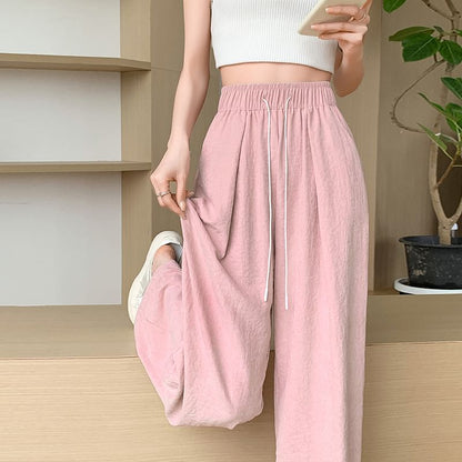 Drawstring Waist Plain Wide Leg Pants