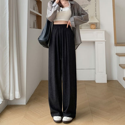 Drawstring Waist Plain Wide Leg Pants