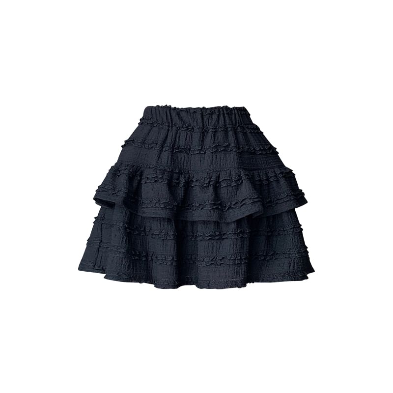 Balletcore Elastic Waist Plain Tiered Mini A-Line Skirt