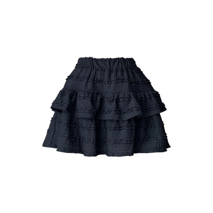 Balletcore Elastic Waist Plain Tiered Mini A-Line Skirt