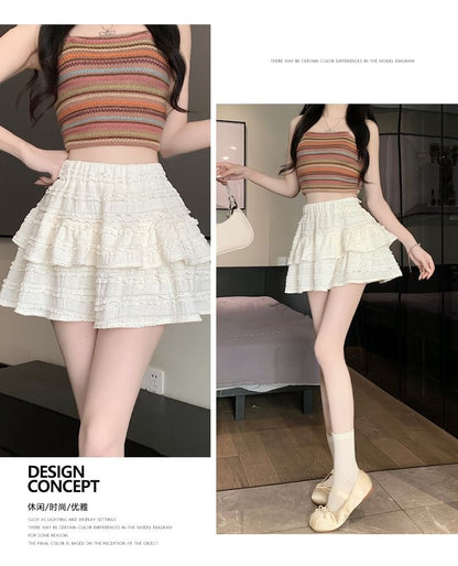 Balletcore Elastic Waist Plain Tiered Mini A-Line Skirt