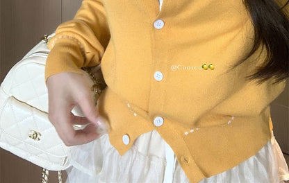 Plain Tie Front Ribbed Crop Knit Tank Top / Round Neck Contrast Stitching Cardigan