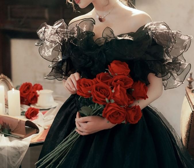 Gown Evening A-Line Ruffled Off-Shoulder