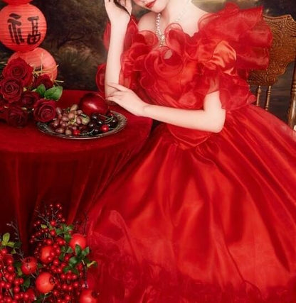 Gown Evening A-Line Ruffled Off-Shoulder