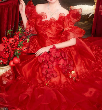 Off-Shoulder Ruffled A-Line Evening Gown