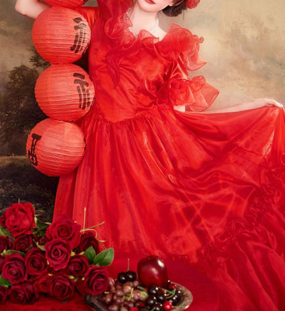 Off-Shoulder Ruffled A-Line Evening Gown