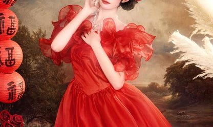 Off-Shoulder Ruffled A-Line Evening Gown