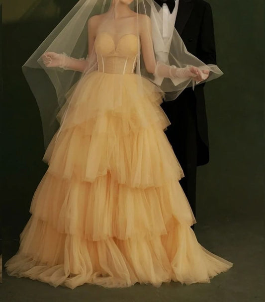 Strapless A-Line Layered Evening Dress