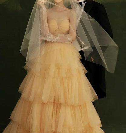 Strapless A-Line Layered Evening Dress