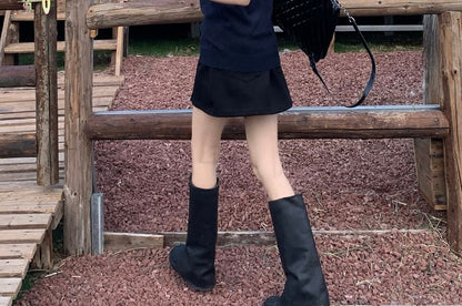 Short Sleeve Collared Plain Shirt / Round Neck Plain Sweater Vest / High Waist Plain Mini A-Line Skirt