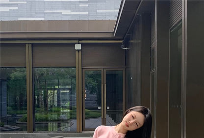 Round Neck Plain Cardigan / V-Neck Plain Padded Panel Lace Camisole Top / High Waist Panel Lace Sweat Shorts