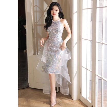 Designs) (Various Sequined Gown Neck Halter A-Line Evening