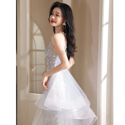 Designs) (Various Sequined Gown Neck Halter A-Line Evening