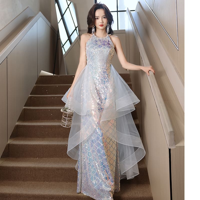 Halter Neck Sequined A-Line Evening Gown (Various Designs)