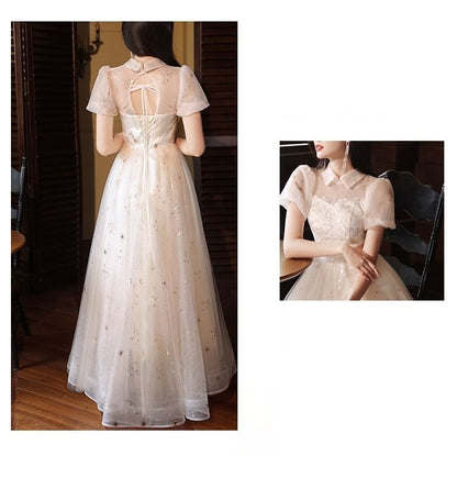 Short Sleeve Collared Sequin Embroidered Ruffle Mesh A-Line Cocktail Dress (Various Designs)