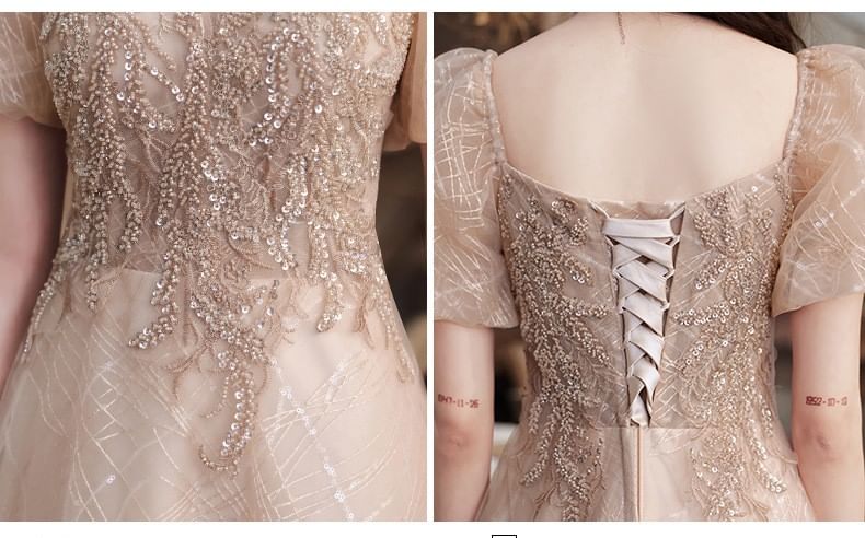 Short Sleeve Square Neck Sequin Embroidered Mesh A-Line Cocktail Dress (Various Designs)