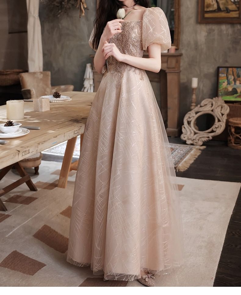 Short Sleeve Square Neck Sequin Embroidered Mesh A-Line Cocktail Dress (Various Designs)