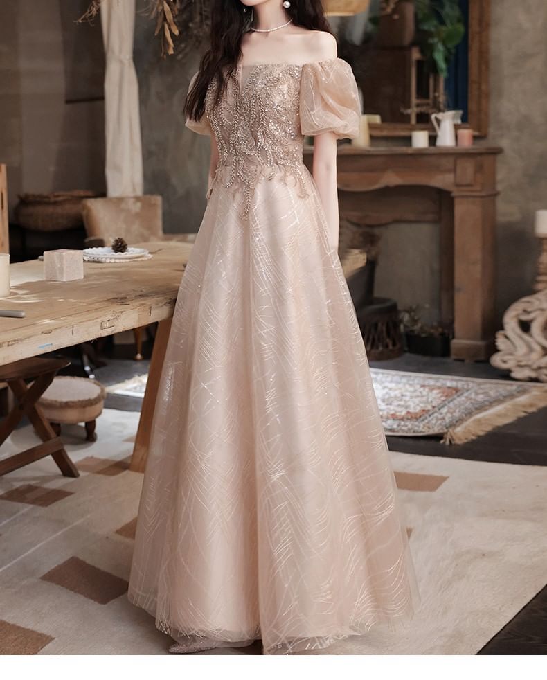 Short Sleeve Square Neck Sequin Embroidered Mesh A-Line Cocktail Dress (Various Designs)