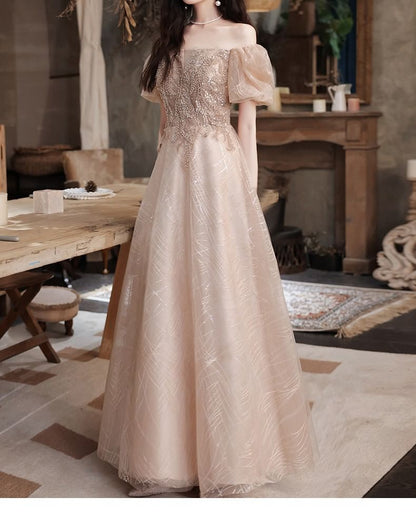 Short Sleeve Square Neck Sequin Embroidered Mesh A-Line Cocktail Dress (Various Designs)