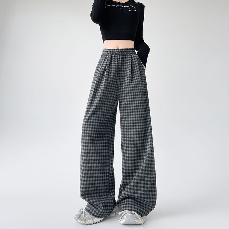Elastic Waist Plaid Wide Leg Pants (Various Designs)