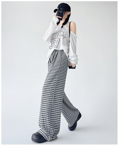 Elastic Waist Plaid Wide Leg Pants (Various Designs)