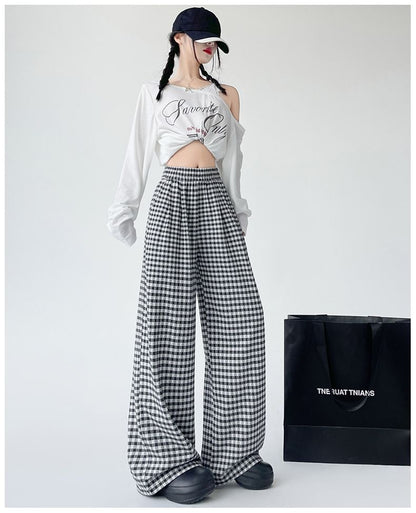 Elastic Waist Plaid Wide Leg Pants (Various Designs)
