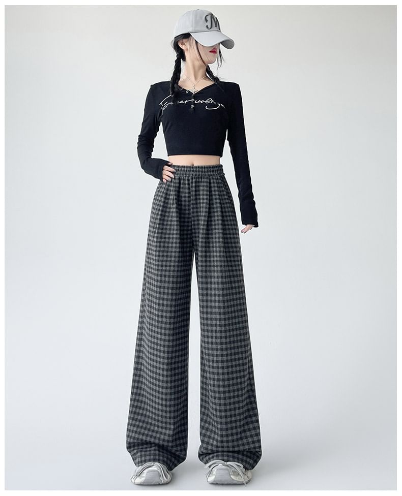 Elastic Waist Plaid Wide Leg Pants (Various Designs)
