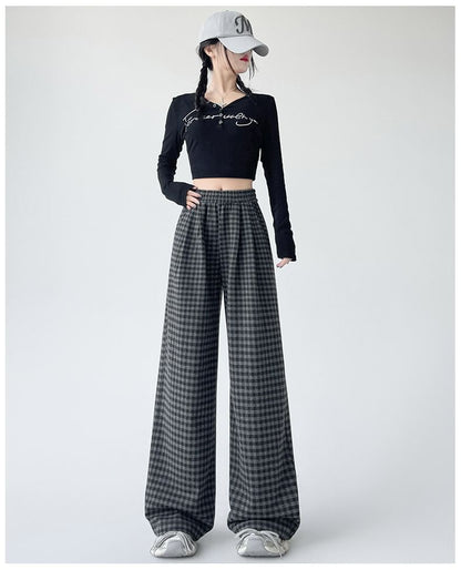 Elastic Waist Plaid Wide Leg Pants (Various Designs)