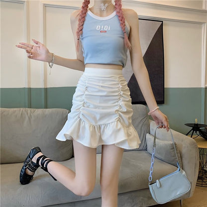 High Waist Plain Ruched Mini Pencil Skirt