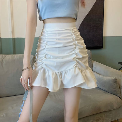High Waist Plain Ruched Mini Pencil Skirt