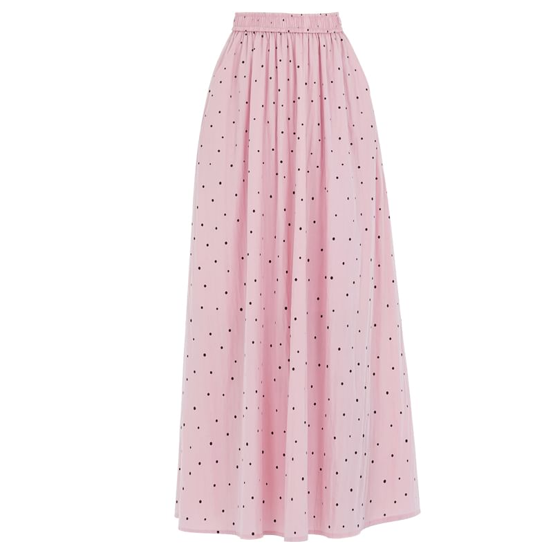 Elastic Waist Dotted Midi A-Line Skirt