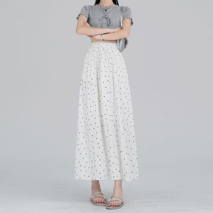 Elastic Waist Dotted Midi A-Line Skirt