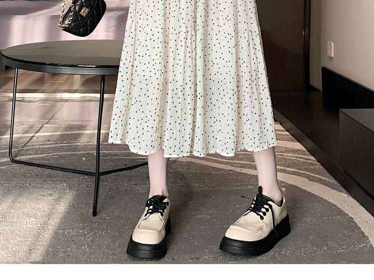 Elastic Waist Dotted Tiered Midi A-Line Skirt