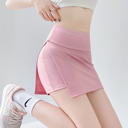 High Waist Plain Slit Skort