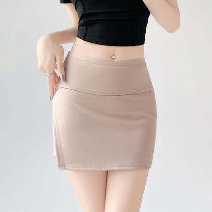 High Waist Plain Slit Skort