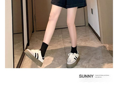 Elastic Waist Washed Denim Shorts