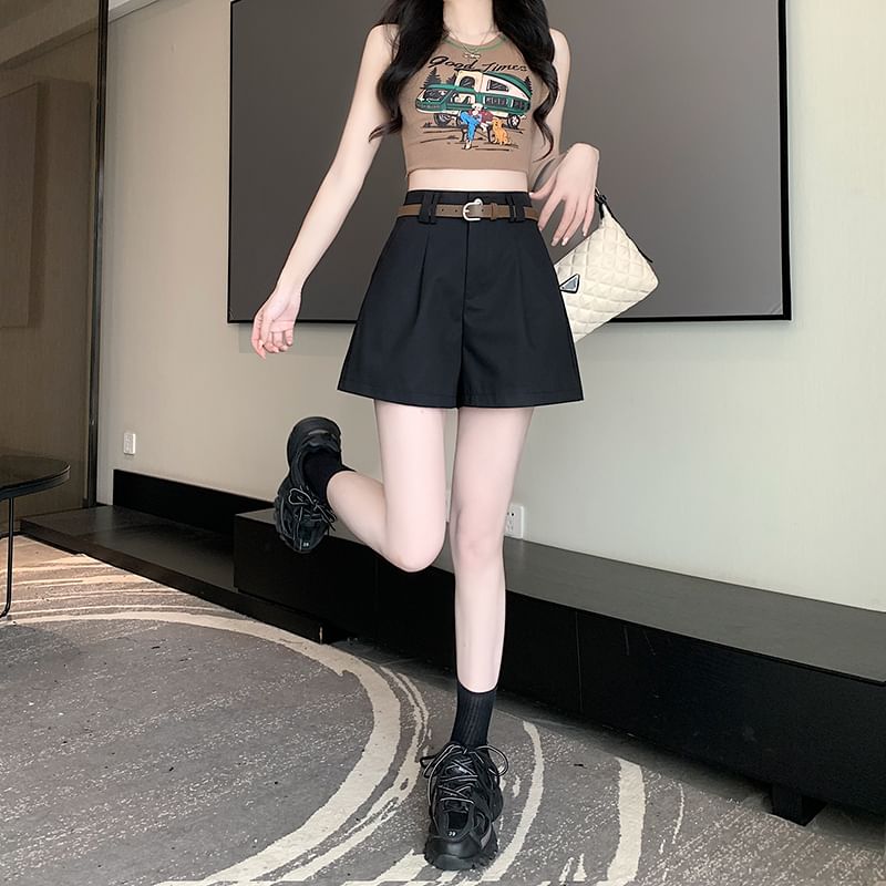 High Waist Plain Dress Shorts