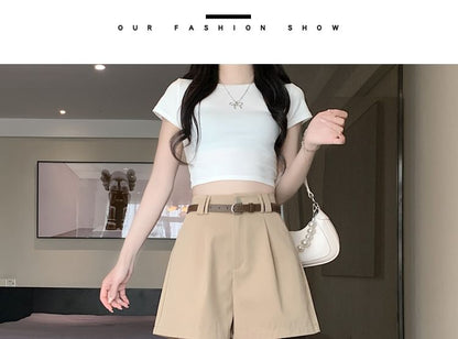 High Waist Plain Dress Shorts