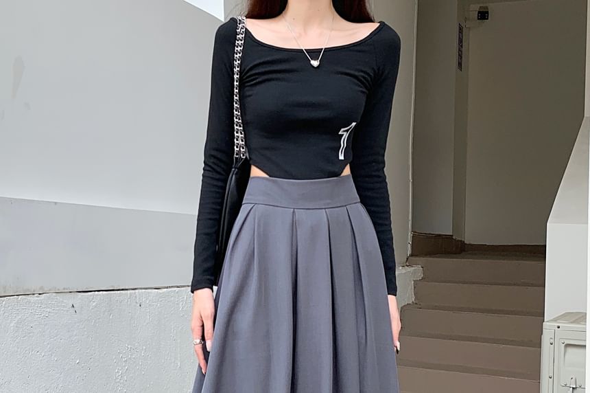 High Rise Plain Inverted Pleated Maxi A-Line Skirt