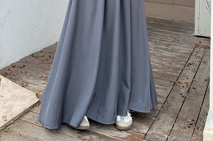 High Rise Plain Inverted Pleated Maxi A-Line Skirt