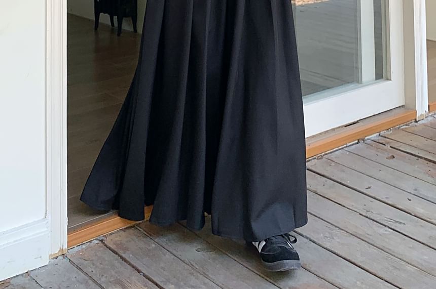 High Rise Plain Inverted Pleated Maxi A-Line Skirt