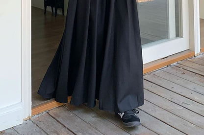 High Rise Plain Inverted Pleated Maxi A-Line Skirt