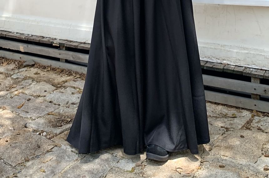 High Rise Plain Inverted Pleated Maxi A-Line Skirt