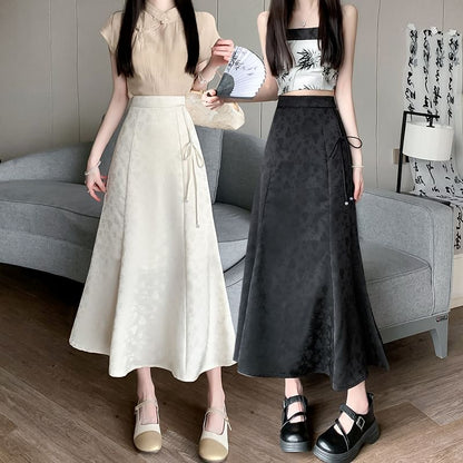 High Waist Floral Maxi A-Line Skirt